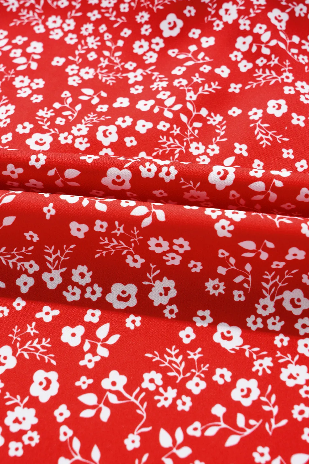 Red Boho Floral Printed Half Sleeve Knotted V Neck Blouse