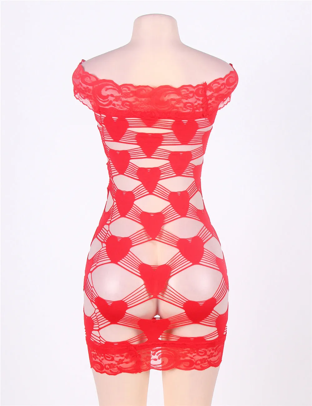 Red Crocheted Lace Hollow-out Seamless Chemise Set Egypt