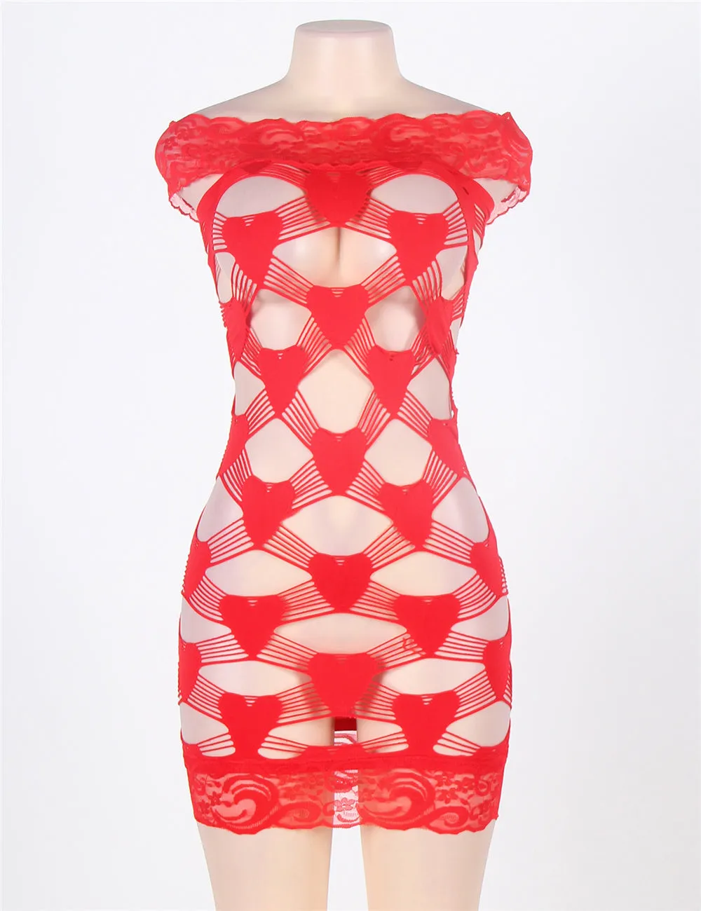 Red Crocheted Lace Hollow-out Seamless Chemise Set Egypt