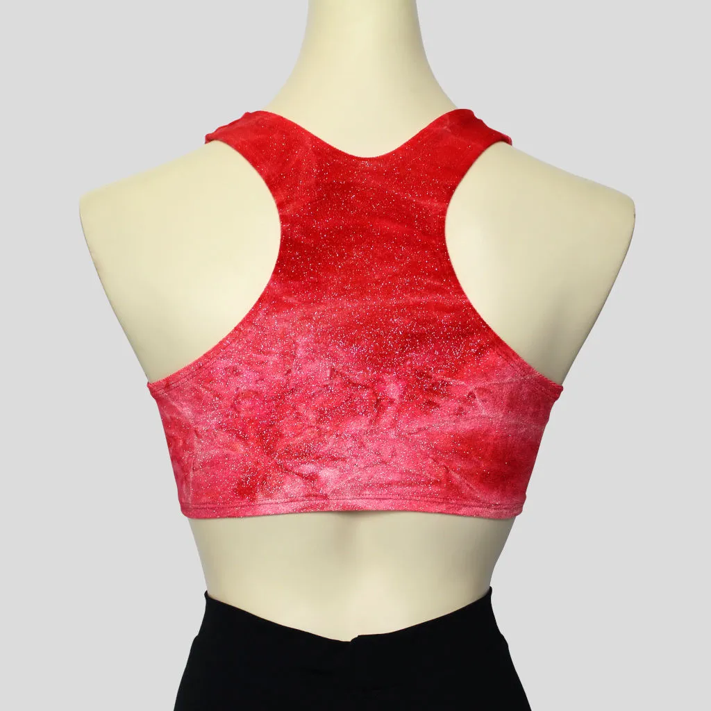 Red Crushed Velvet Shimmer Crop Top