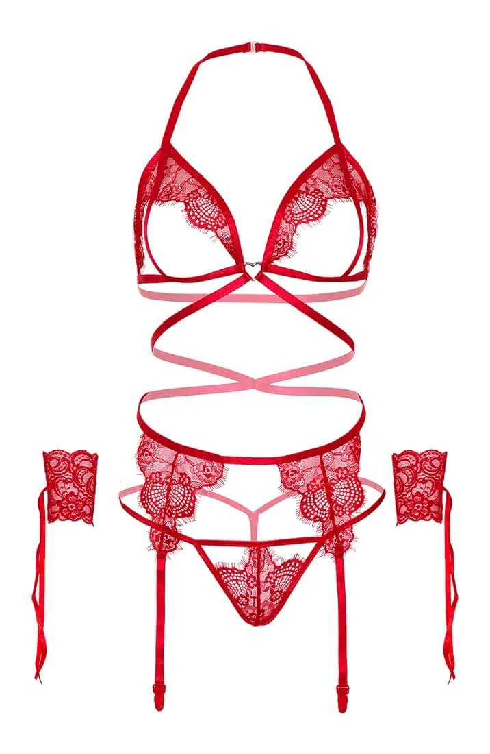 Red open cup lingerie set - Midnight Moves