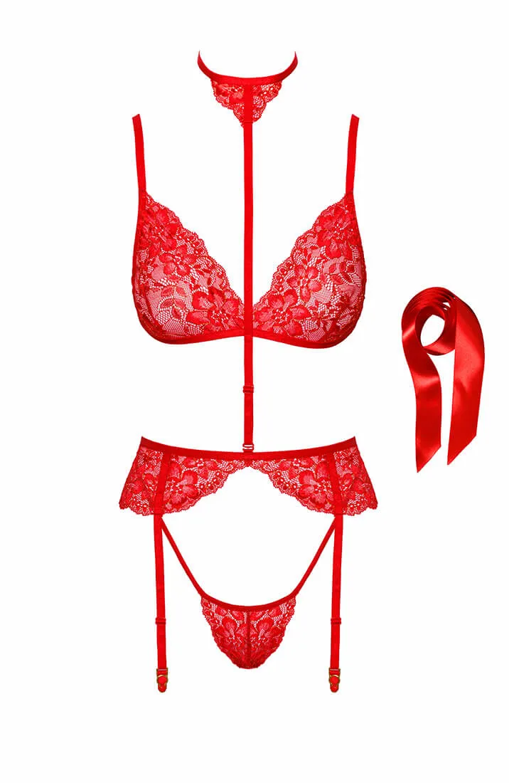 Red soft bondage lingerie set - Rebellious Romance