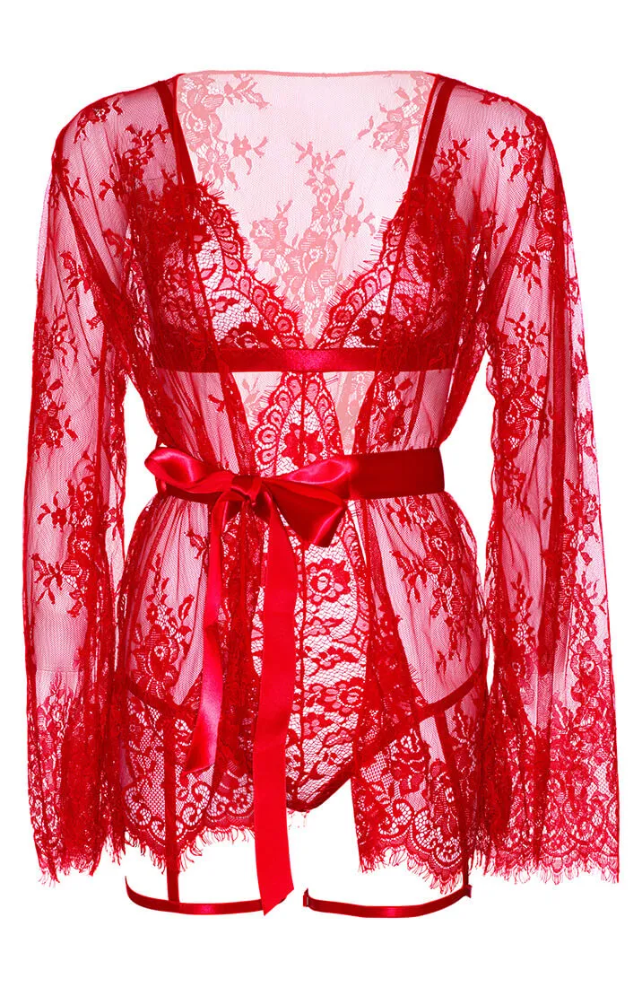 Red teddy & robe - Date Night