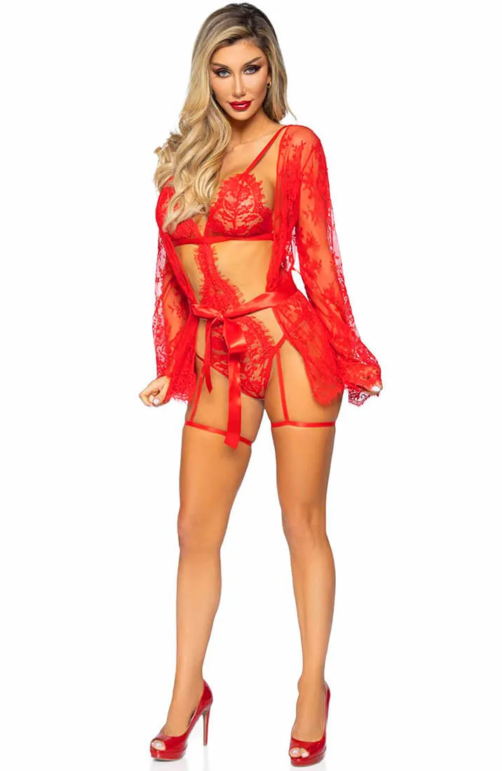 Red teddy & robe - Date Night