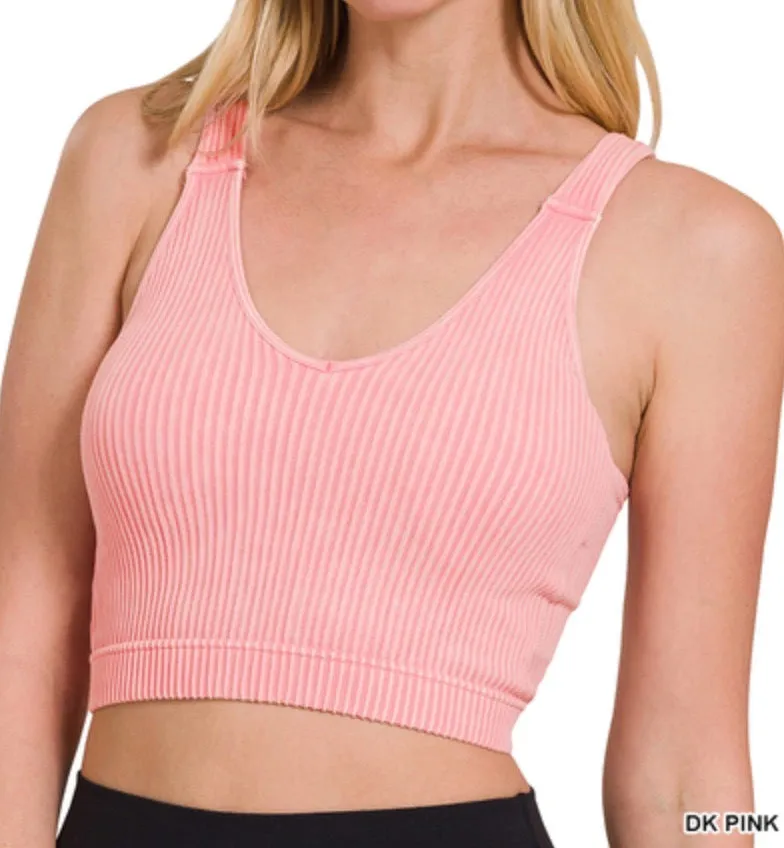Reign Built-In Bra Tank - Zenana Ribbed Cropped Top