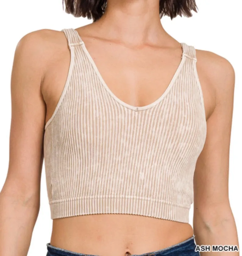 Reign Built-In Bra Tank - Zenana Ribbed Cropped Top