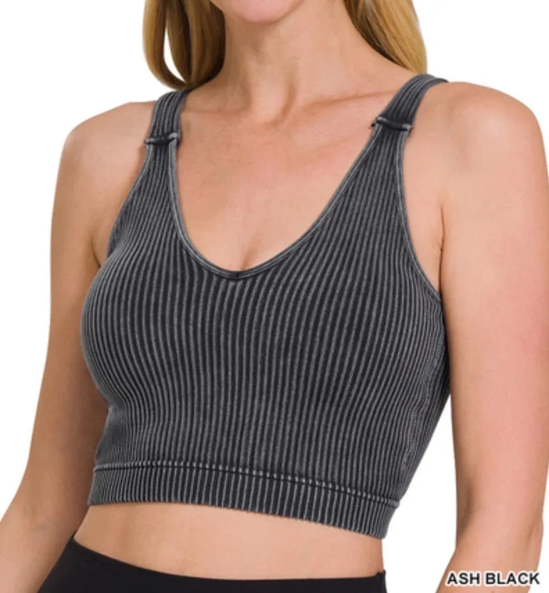 Reign Built-In Bra Tank - Zenana Ribbed Cropped Top