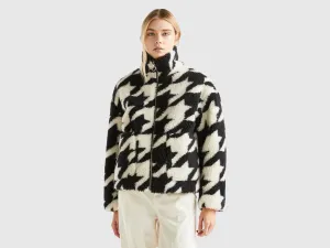 Relaxed Fit Zip Up Printed Teddy Jacket