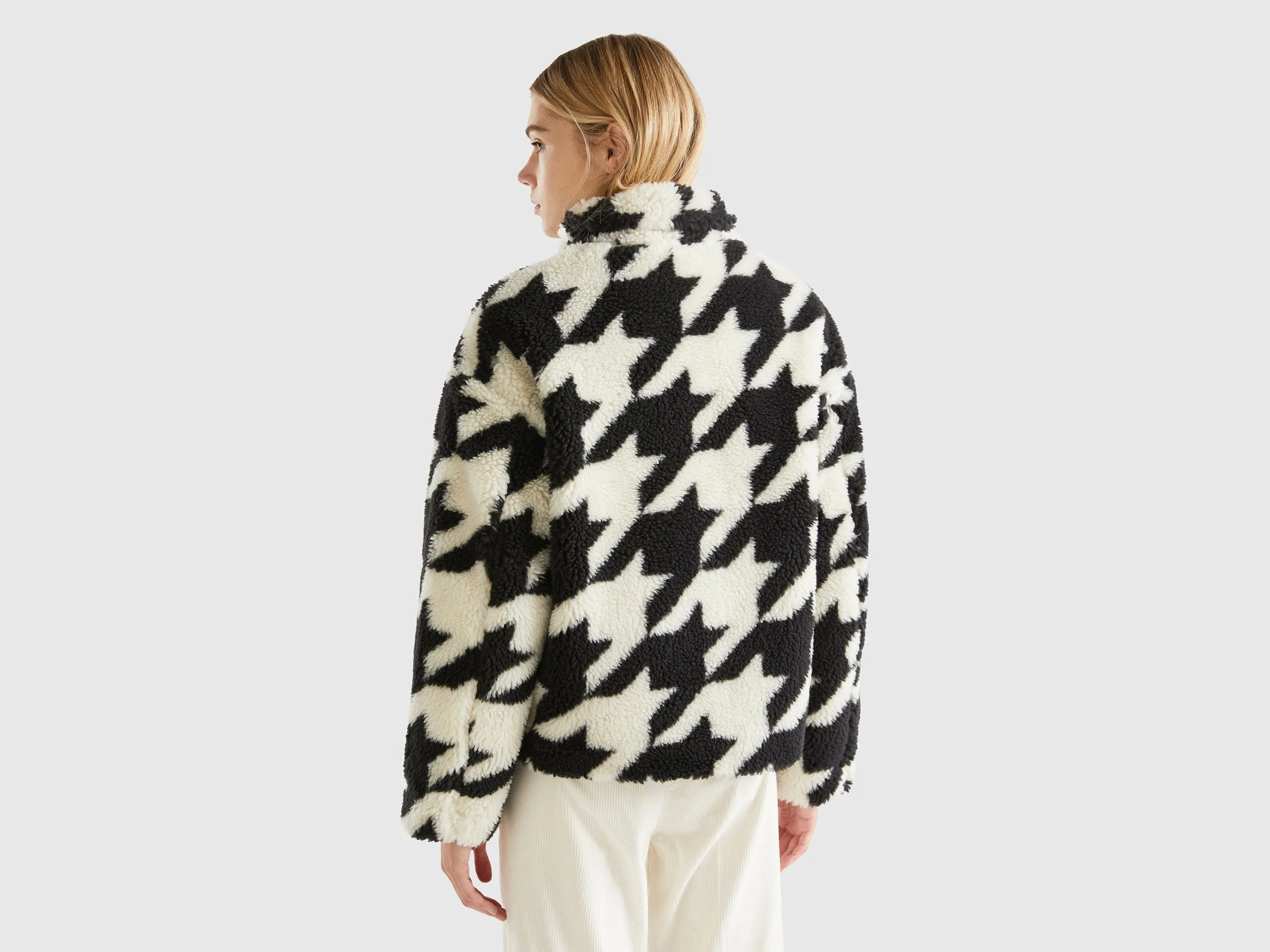 Relaxed Fit Zip Up Printed Teddy Jacket