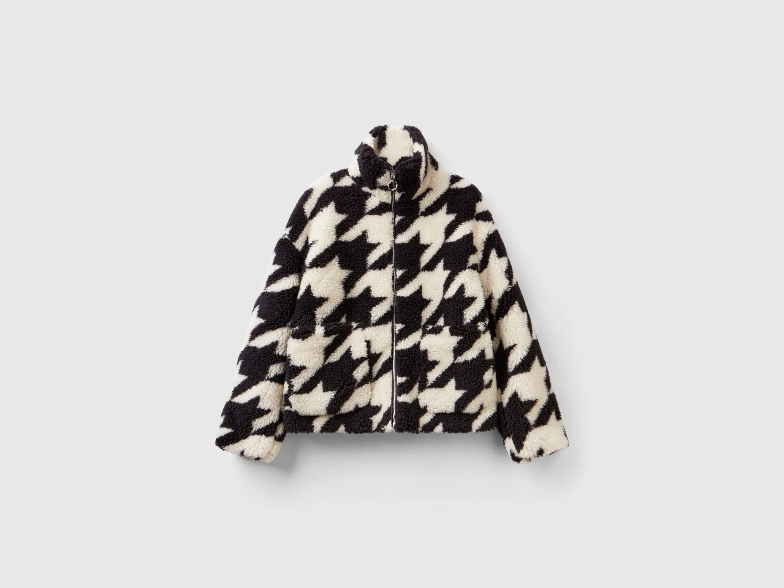 Relaxed Fit Zip Up Printed Teddy Jacket
