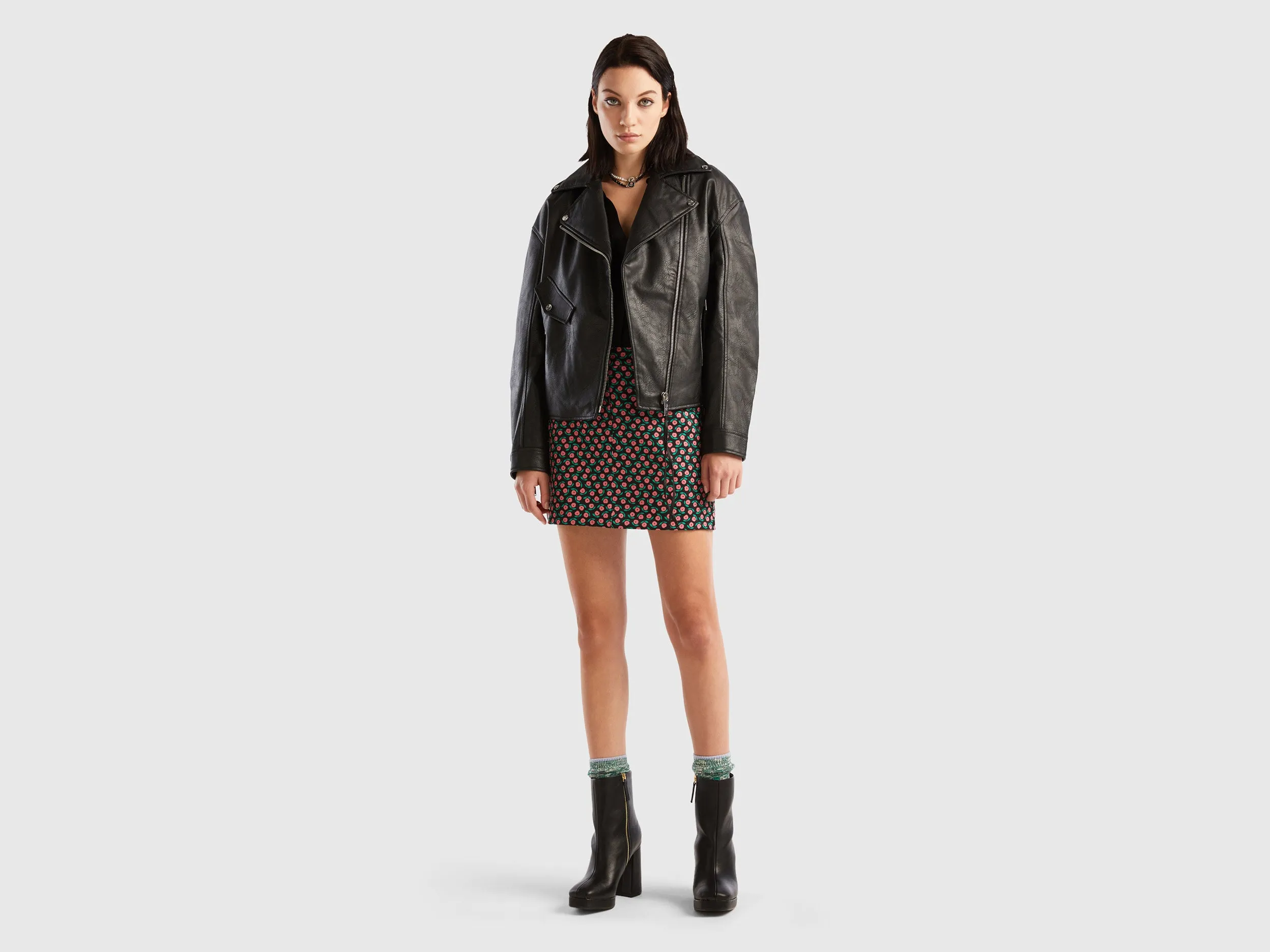 Relaxed Fit Zip Up Solid Leather Jacket