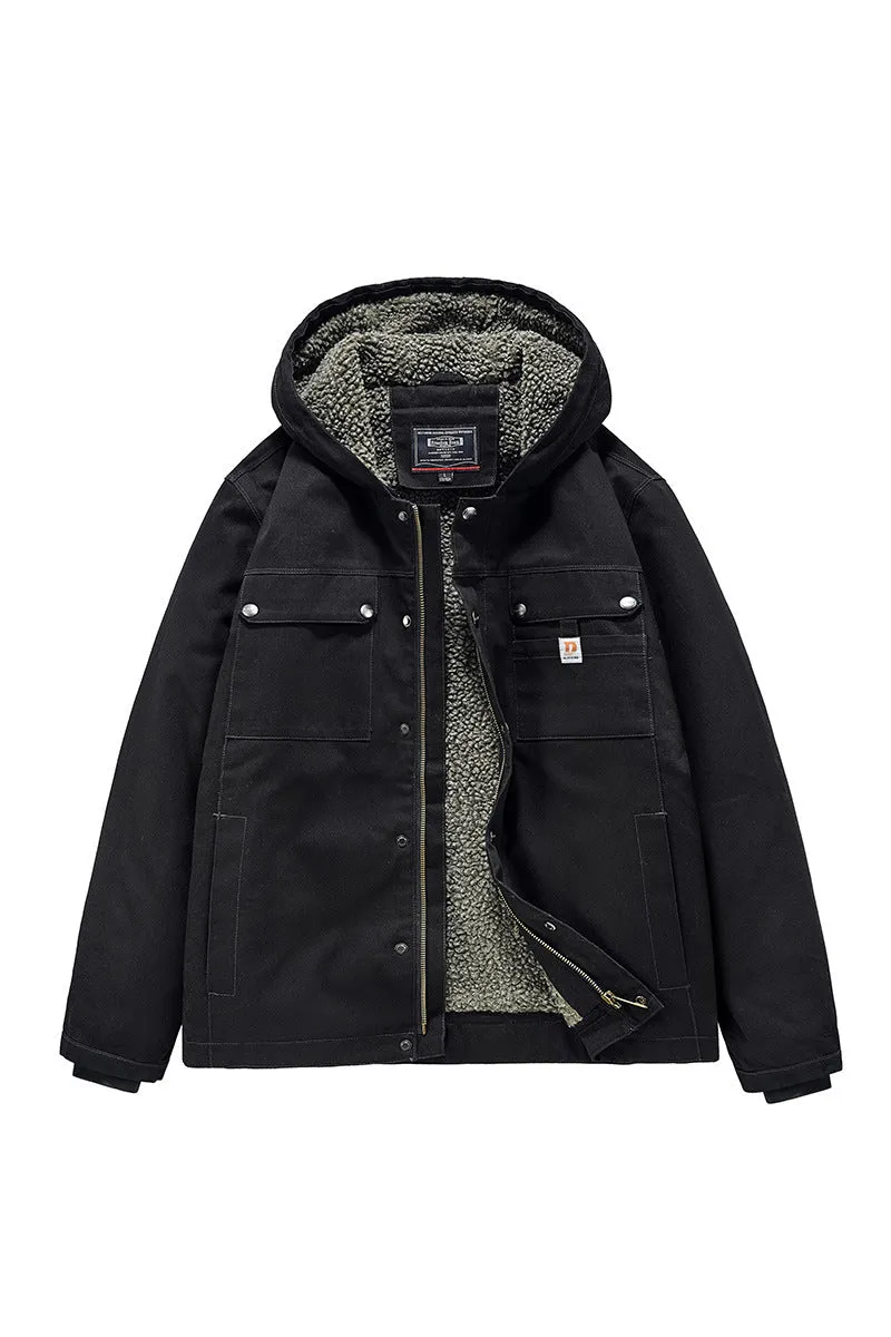 Relaxed Sherpa-Lined Hooded Utility Jacket