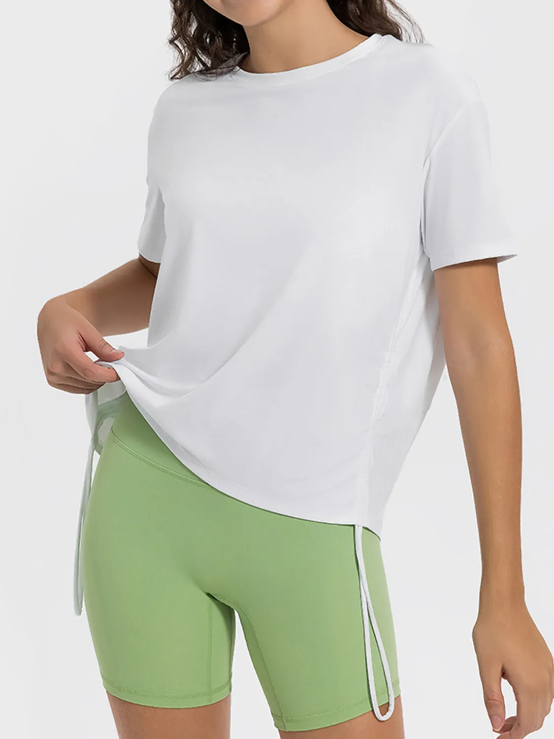 Remi Drawstring Round Neck Short Sleeve Active T-Shirt