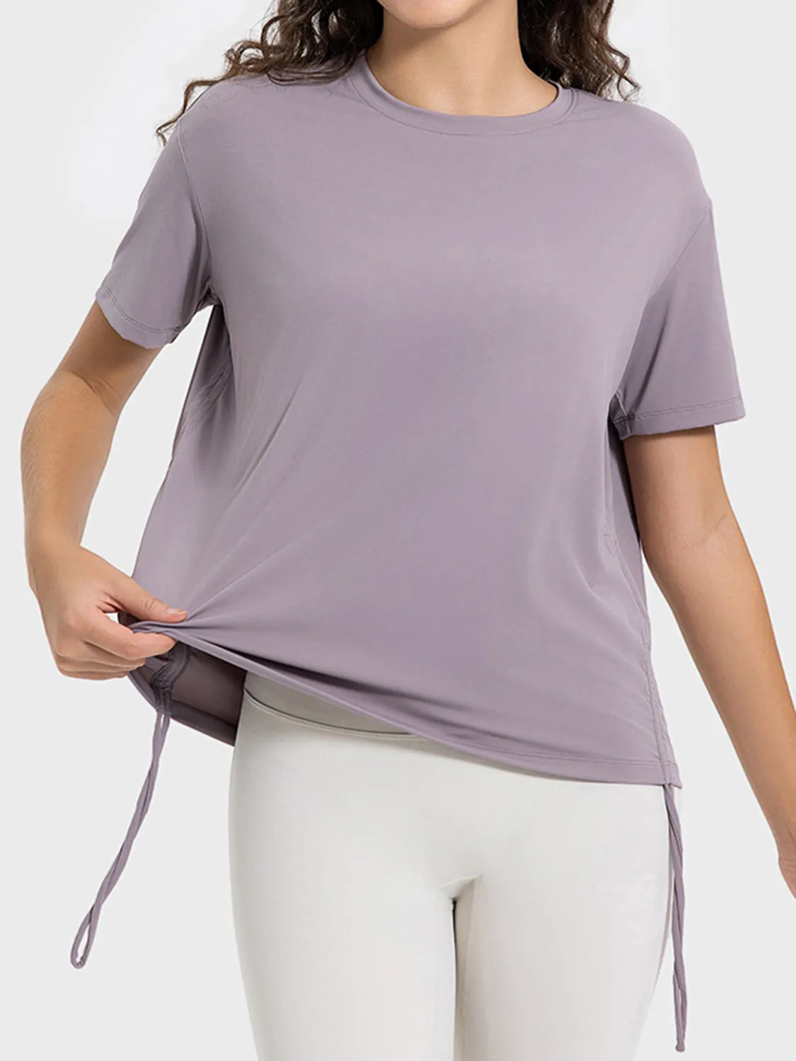 Remi Drawstring Round Neck Short Sleeve Active T-Shirt
