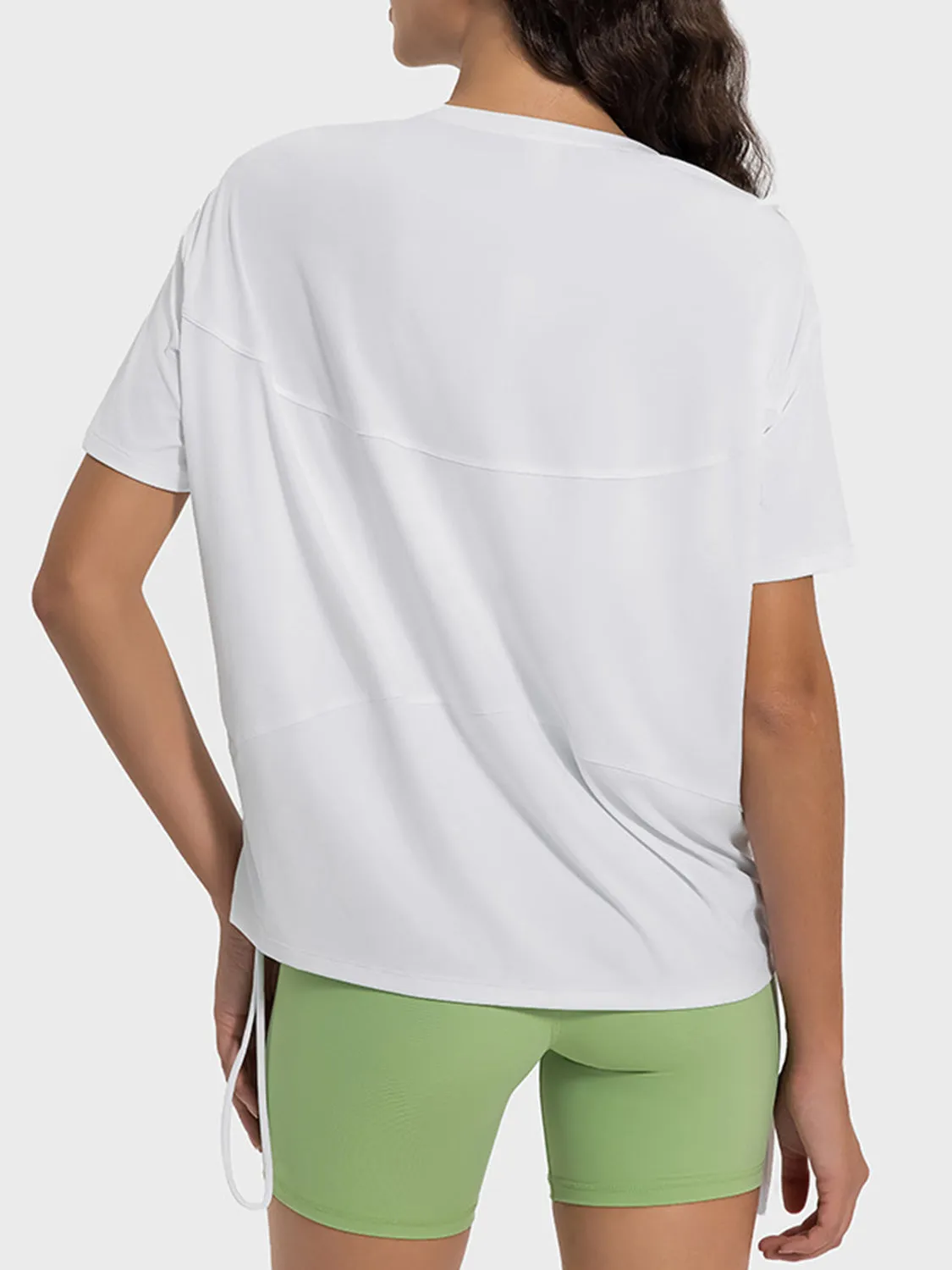 Remi Drawstring Round Neck Short Sleeve Active T-Shirt