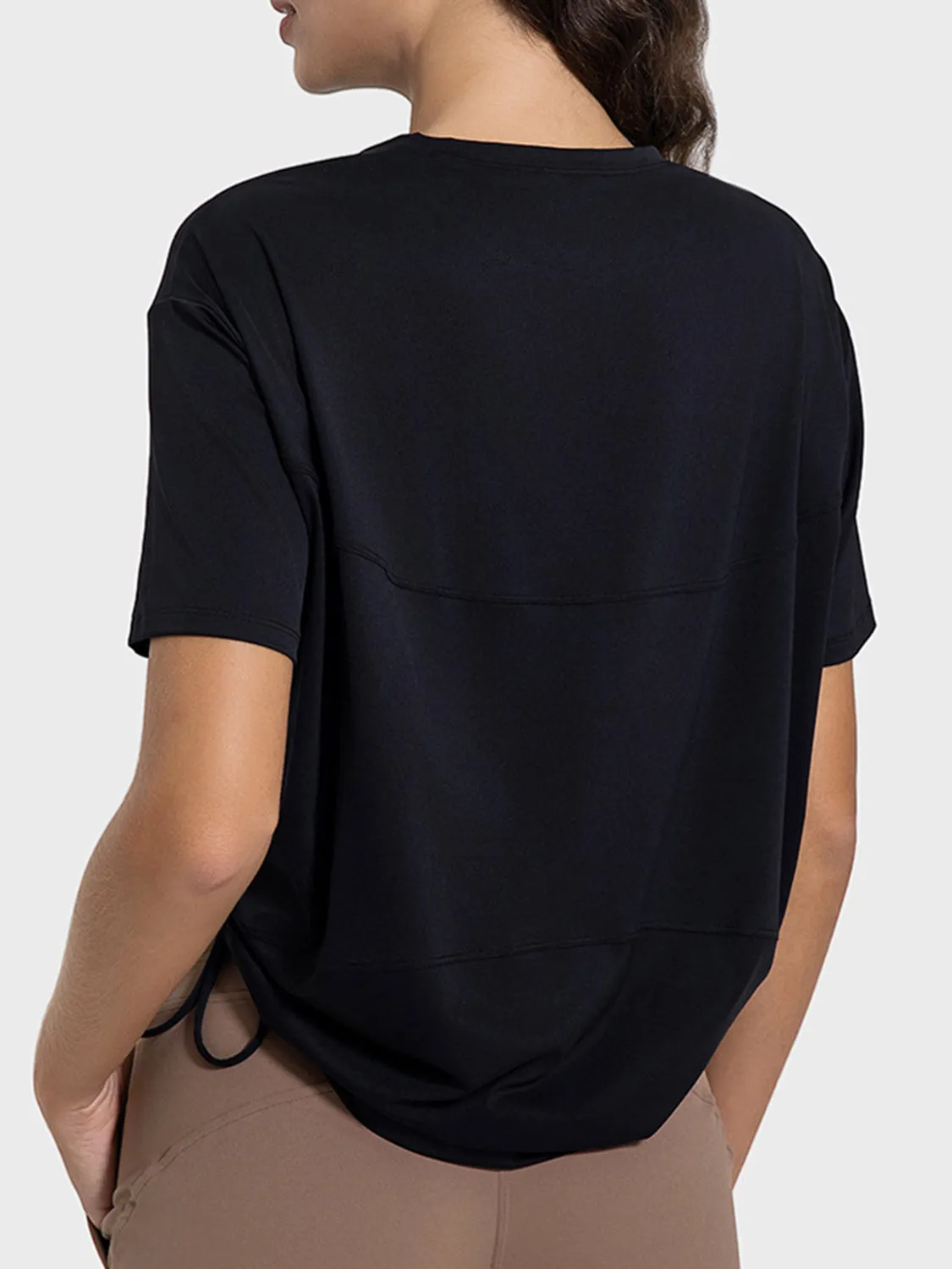 Remi Drawstring Round Neck Short Sleeve Active T-Shirt