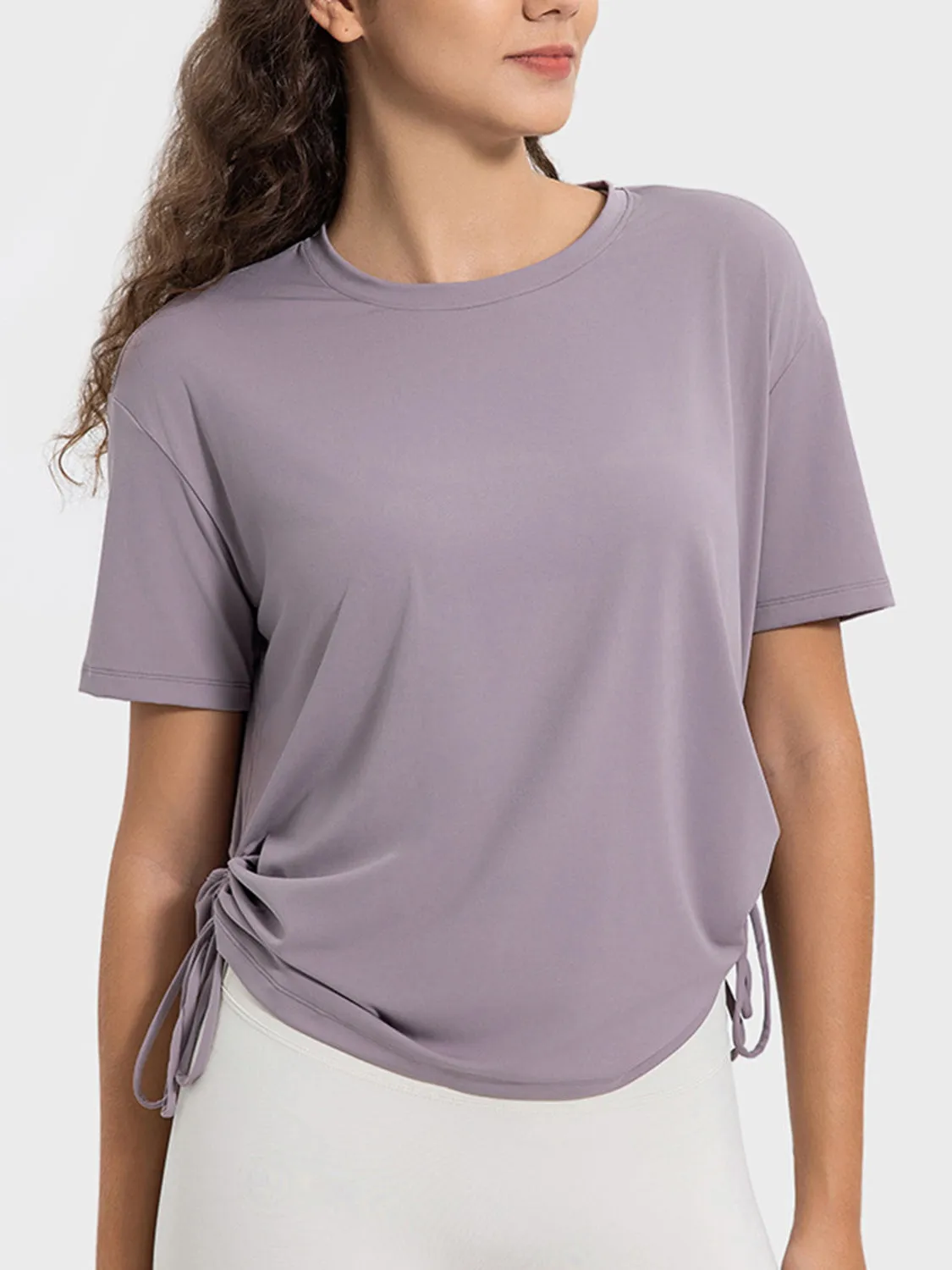 Remi Drawstring Round Neck Short Sleeve Active T-Shirt