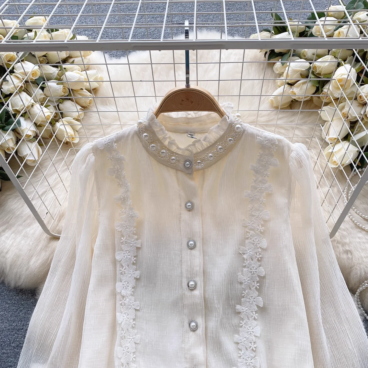 Retro palace style long-sleeve shirt autumn lace blouses