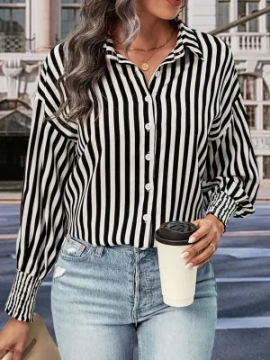 Rhiannon Striped Dropped Shoulder Smocked Wristband Shirt