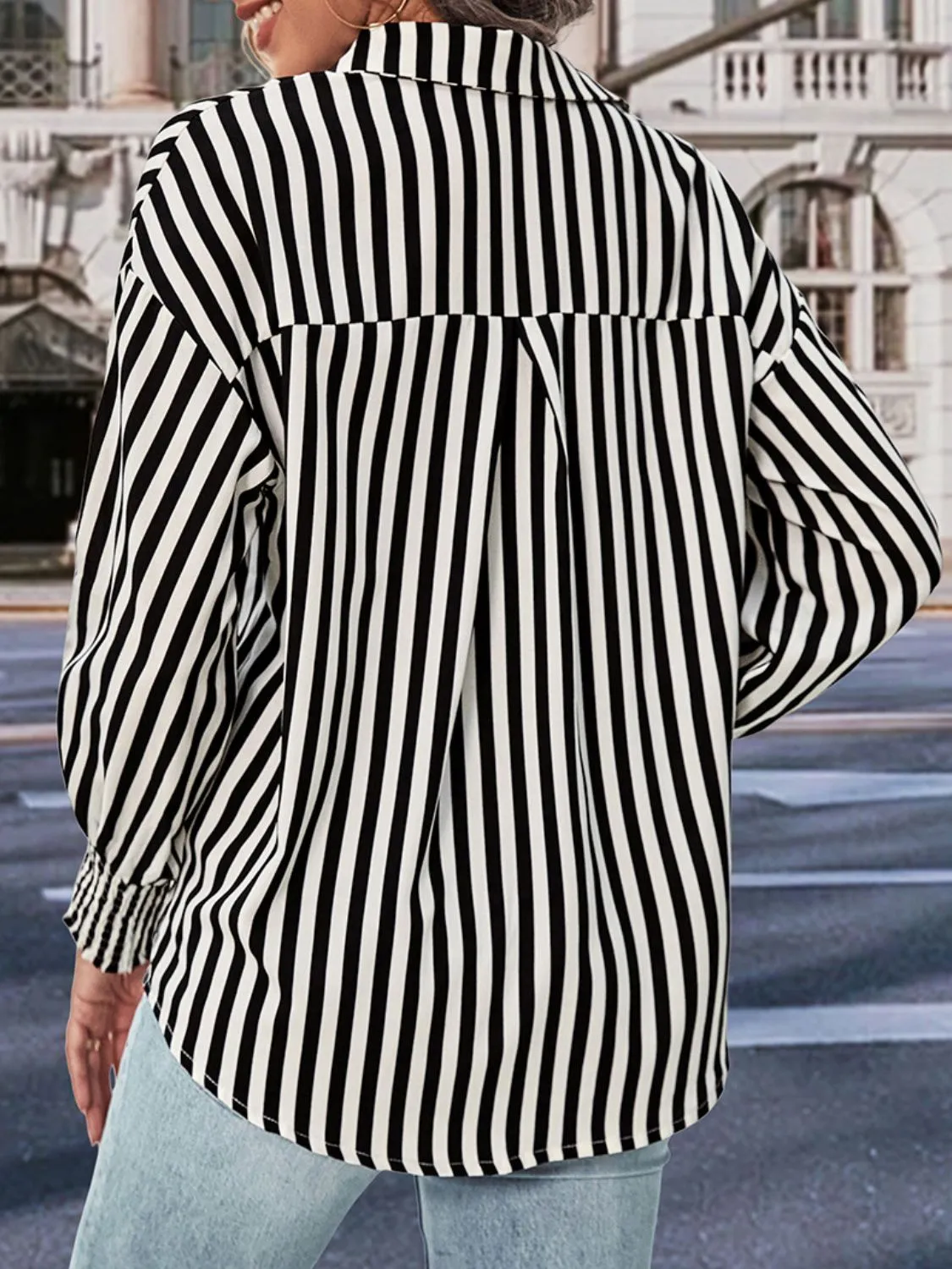 Rhiannon Striped Dropped Shoulder Smocked Wristband Shirt