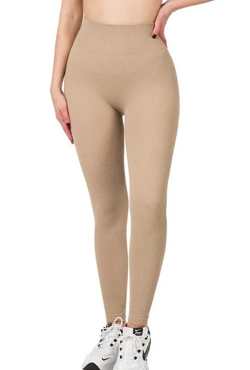 RIBBED SEAMLESS LEGGING SET | mocha |