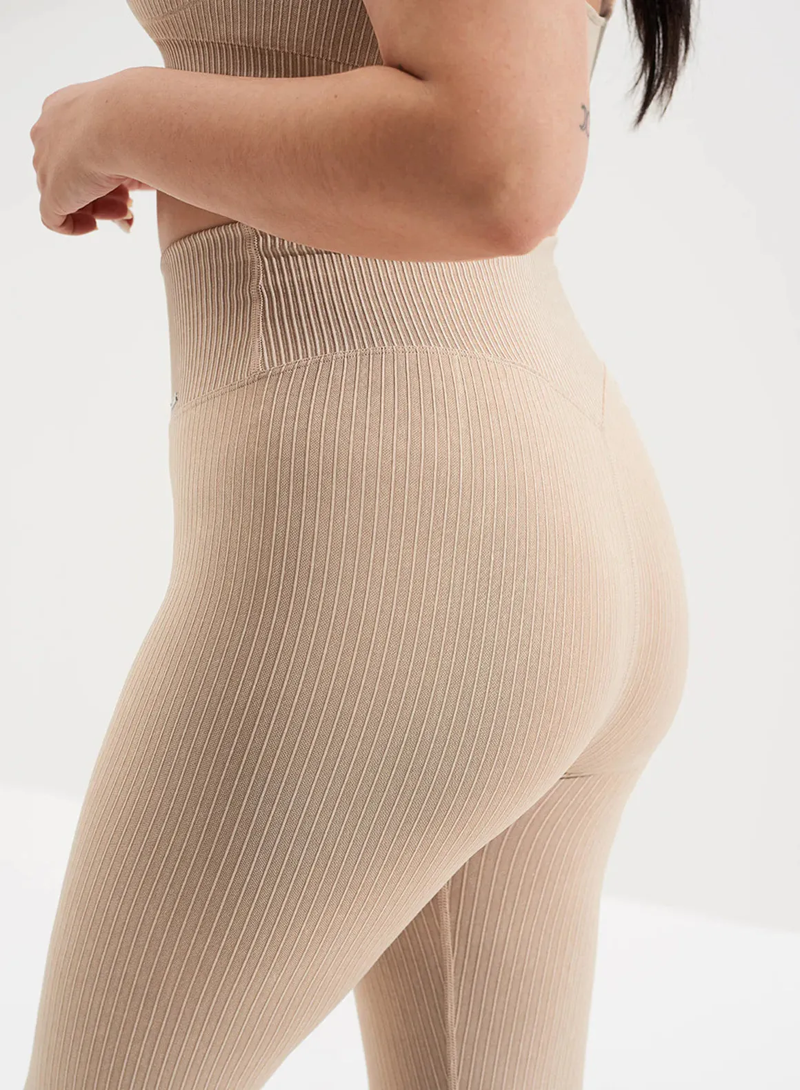 Ribbed Seamless Tights - Sand