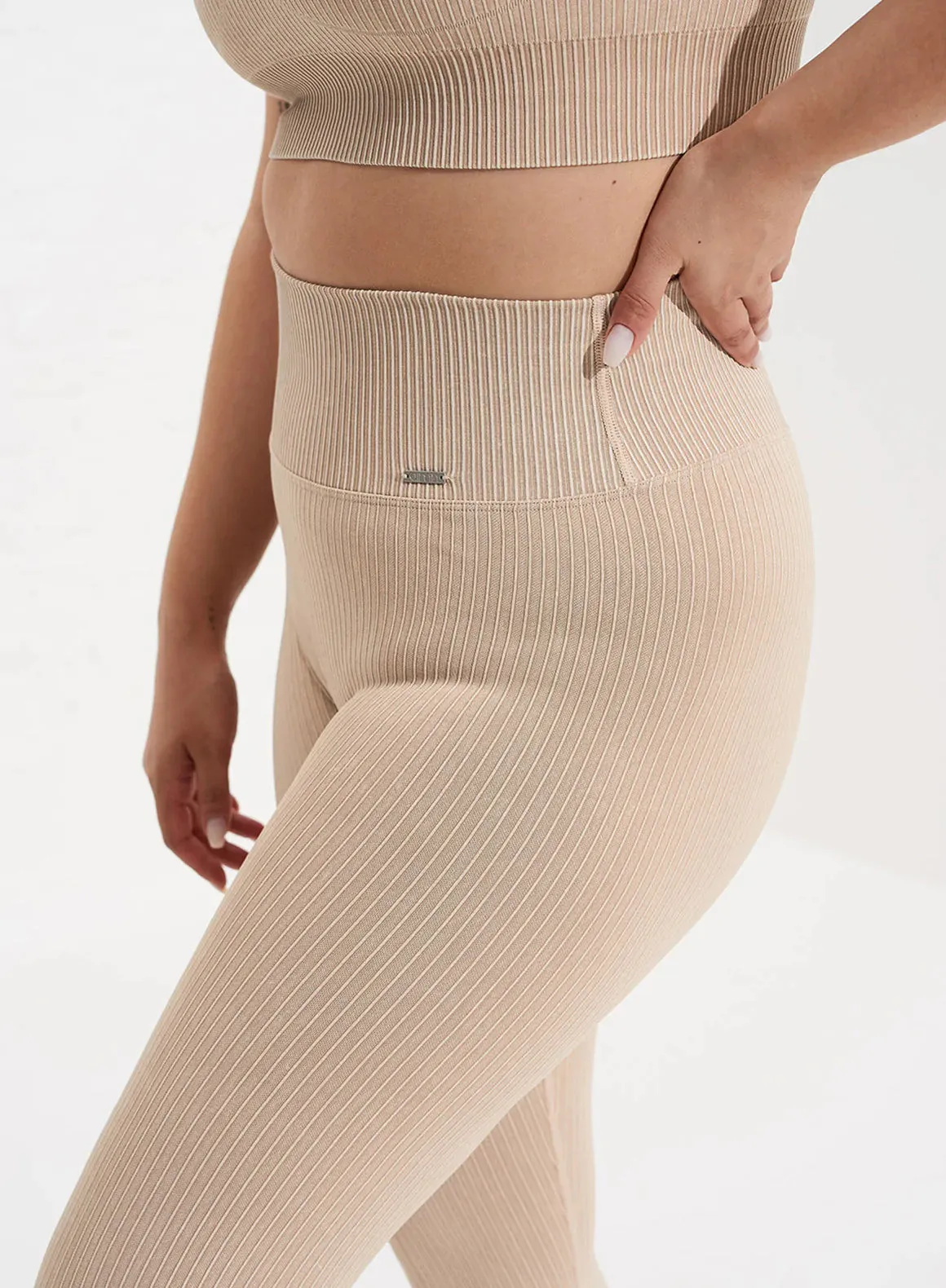 Ribbed Seamless Tights - Sand