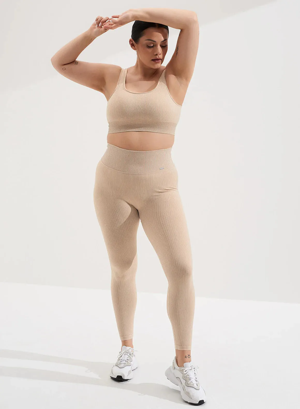 Ribbed Seamless Tights - Sand