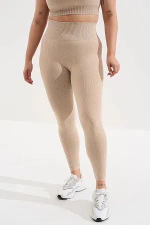 Ribbed Seamless Tights - Sand
