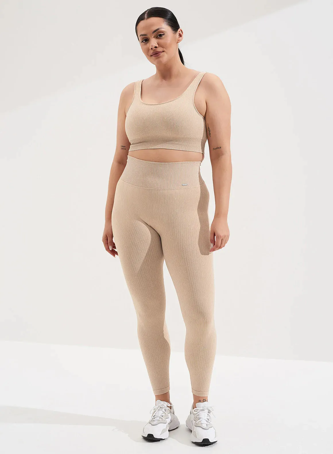Ribbed Seamless Tights - Sand