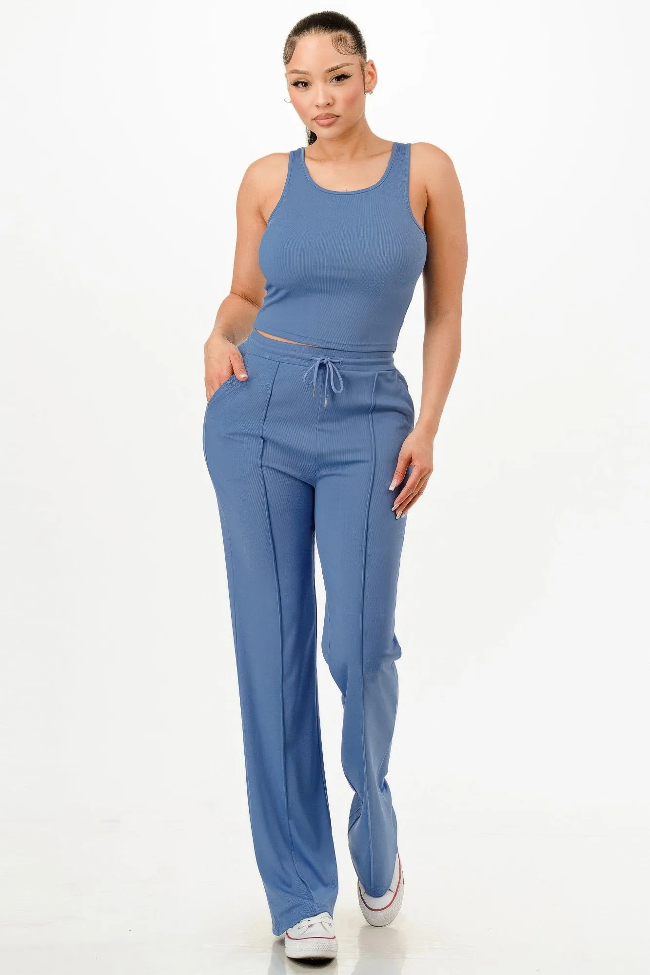 Ribbed Tank Top And Pant Set