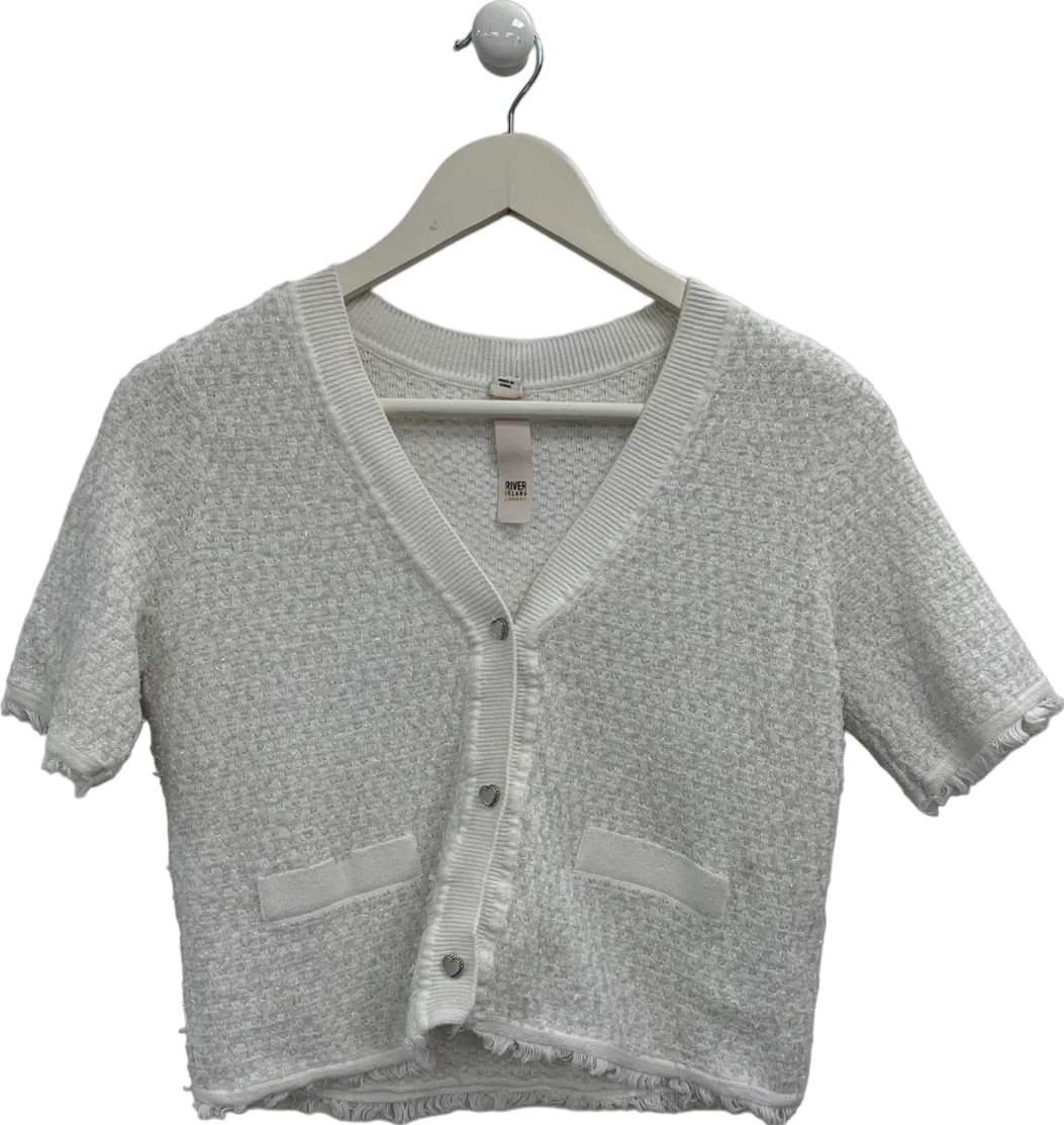 River Island White Heart Button Crop Top UK 8