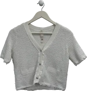 River Island White Heart Button Crop Top UK 8