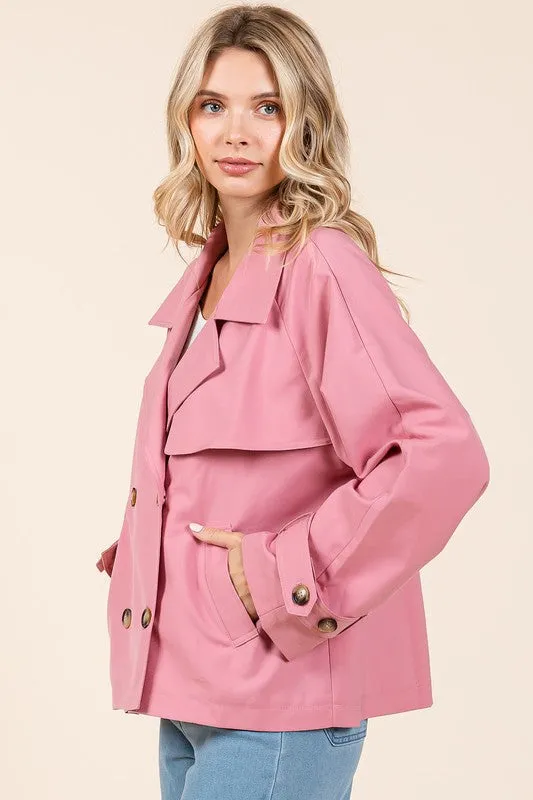 Rose Double Breasted Long Sleeve Trench Coat Jacket