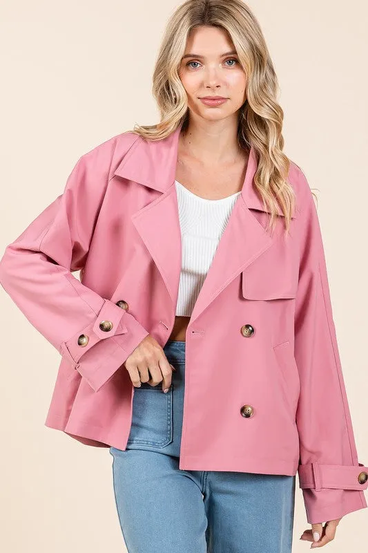 Rose Double Breasted Long Sleeve Trench Coat Jacket