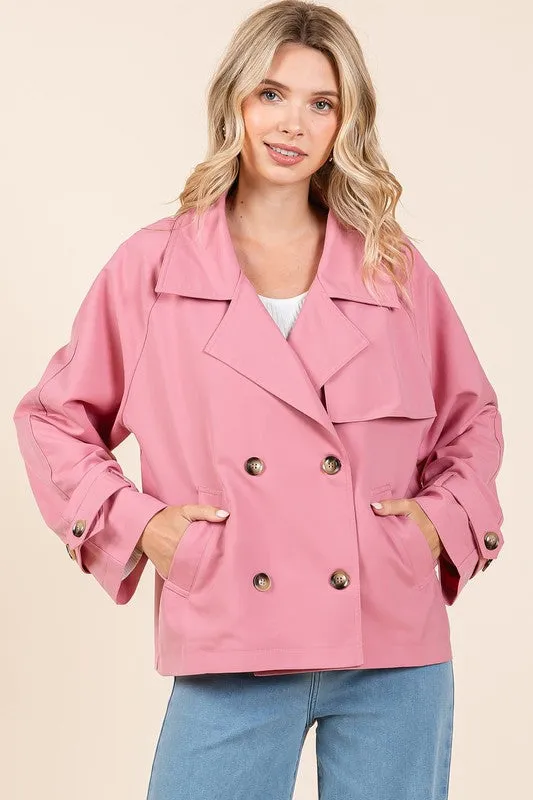 Rose Double Breasted Long Sleeve Trench Coat Jacket