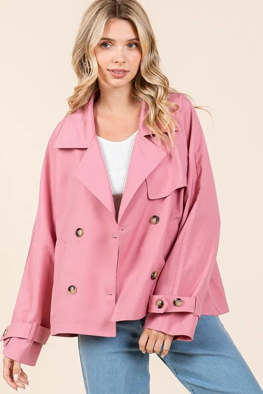 Rose Double Breasted Long Sleeve Trench Coat Jacket