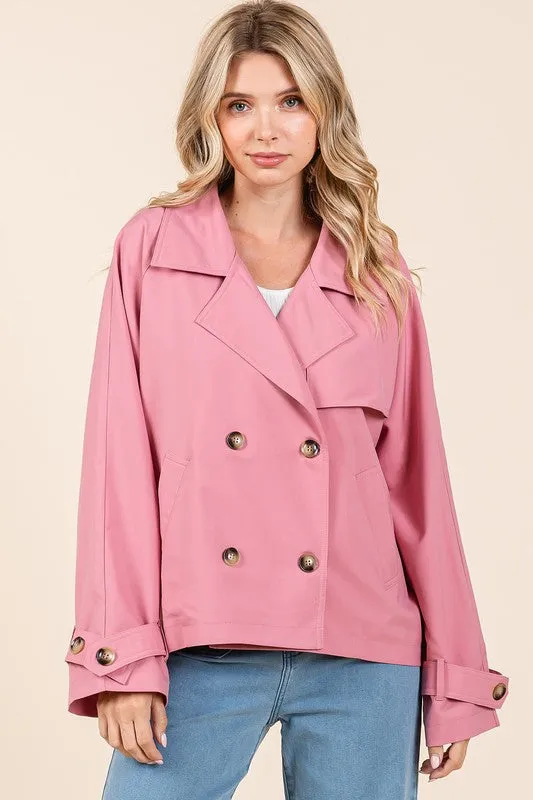 Rose Double Breasted Long Sleeve Trench Coat Jacket