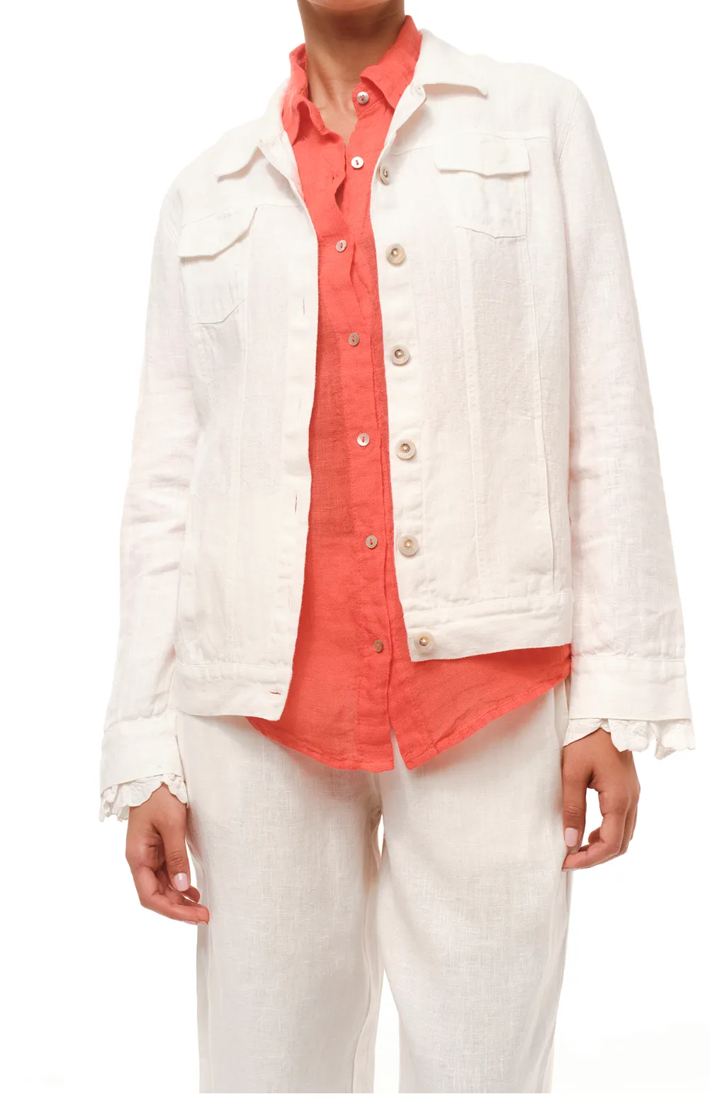 SALE Flap Pocket Linen Jacket with Lace SALE