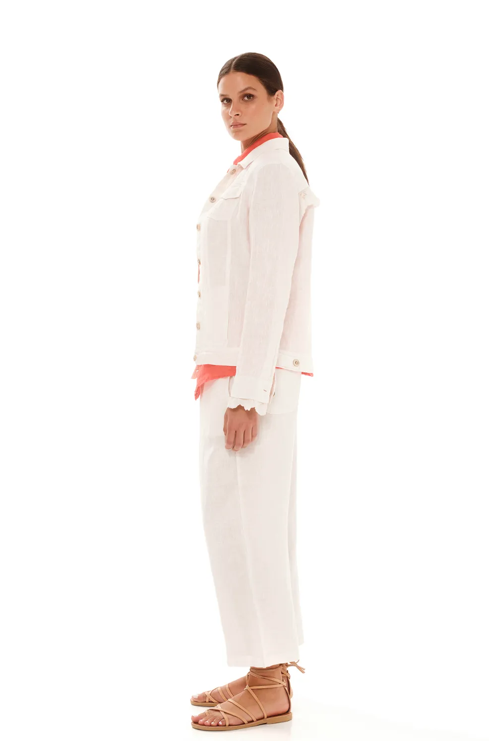 SALE Flap Pocket Linen Jacket with Lace SALE