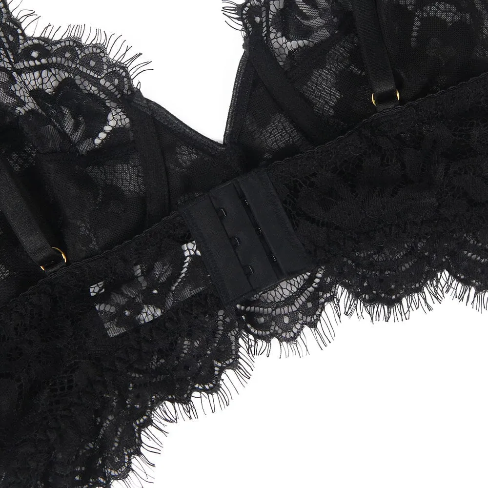 Scandals Eyelash Lace 3-Piece Bra Set - Garter and Underwired Bra