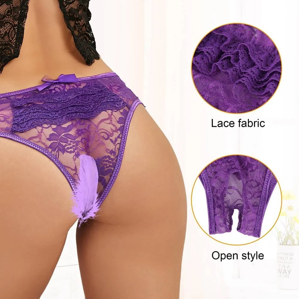 Scandals Ruffled Open Crotch Lace Panty - Floral Lace Pattern
