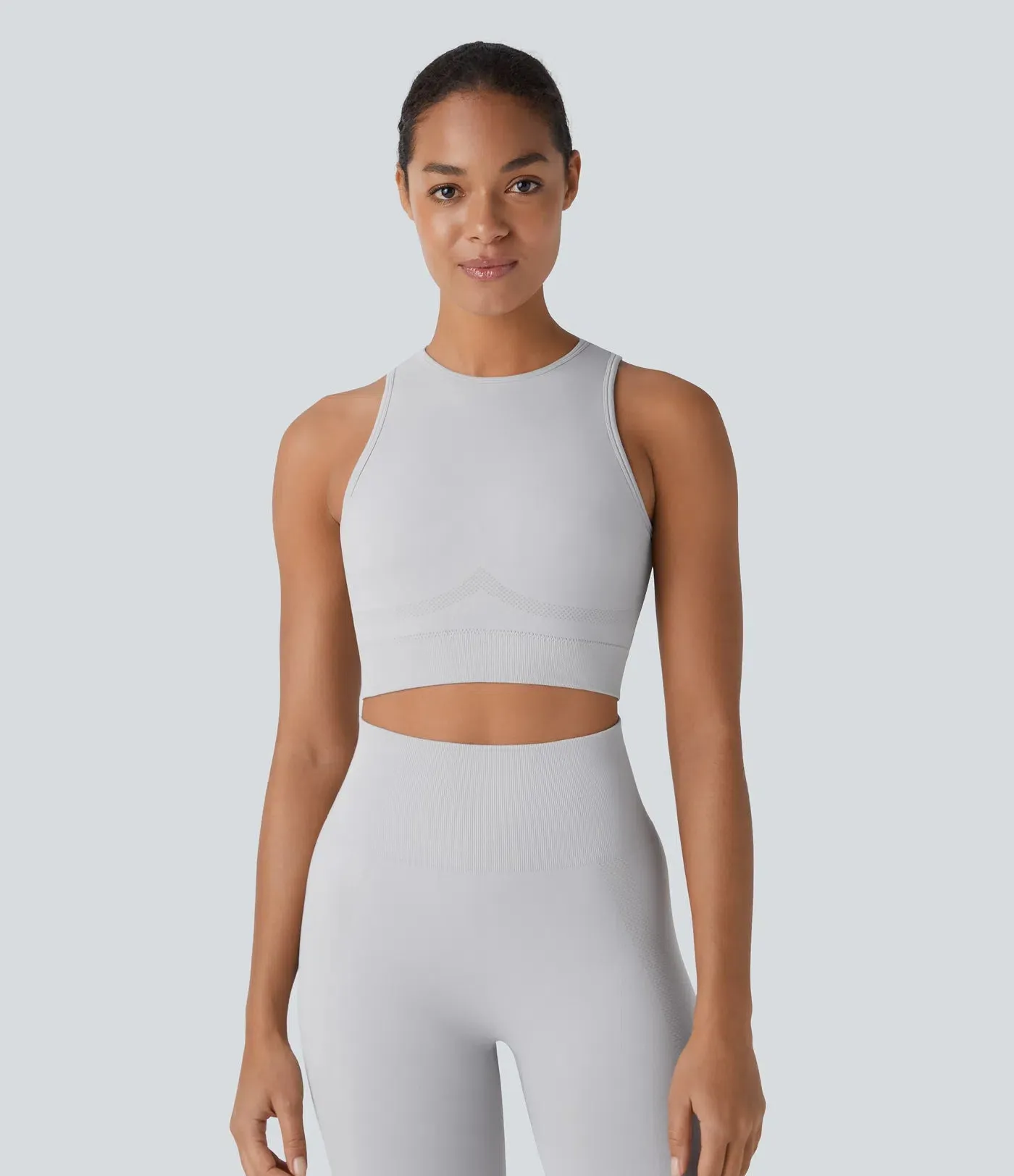 Seamless Flow Racerback Cropped Yoga Tank Top | Round Neck & Skinny Fit