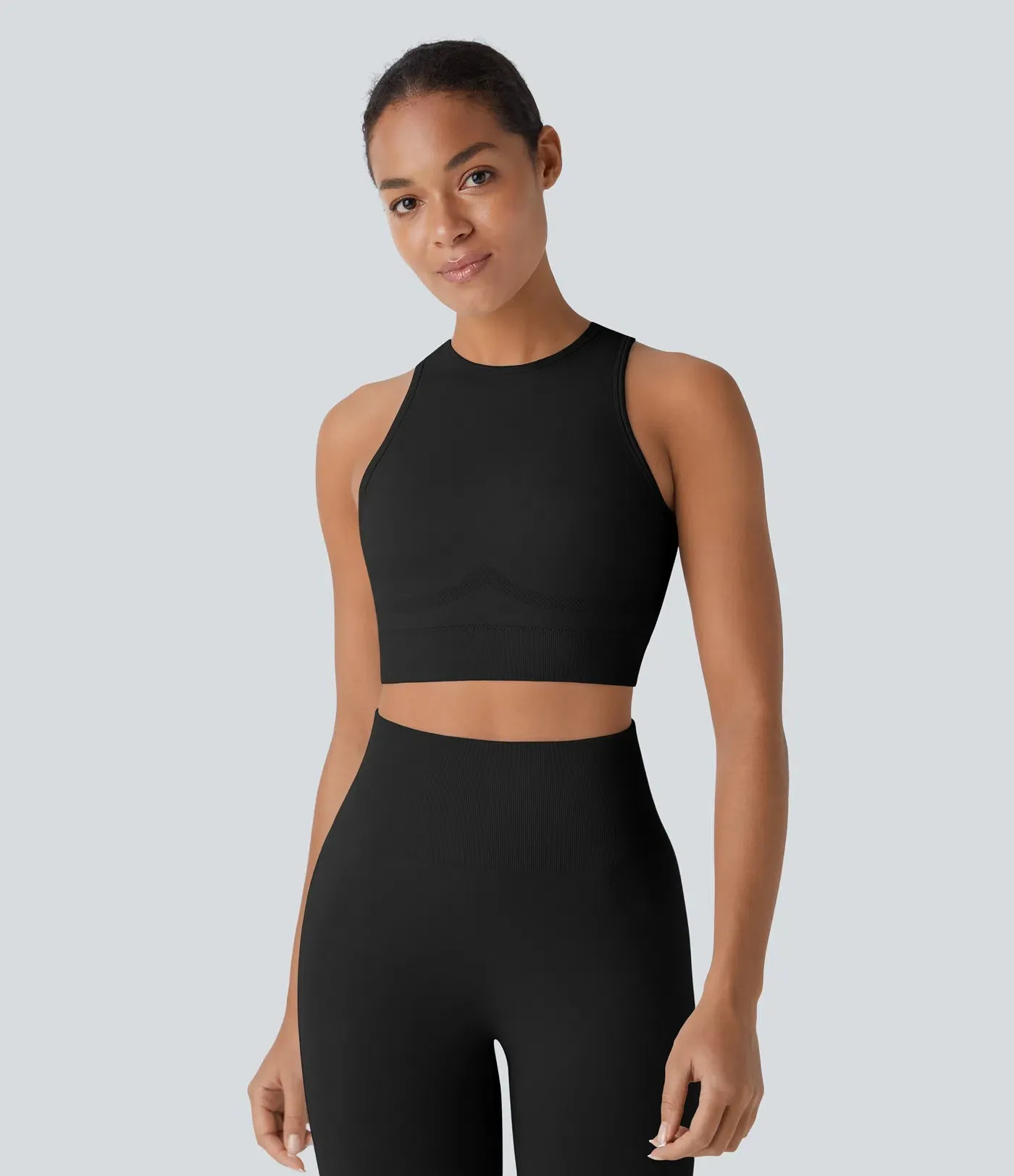 Seamless Flow Racerback Cropped Yoga Tank Top | Round Neck & Skinny Fit