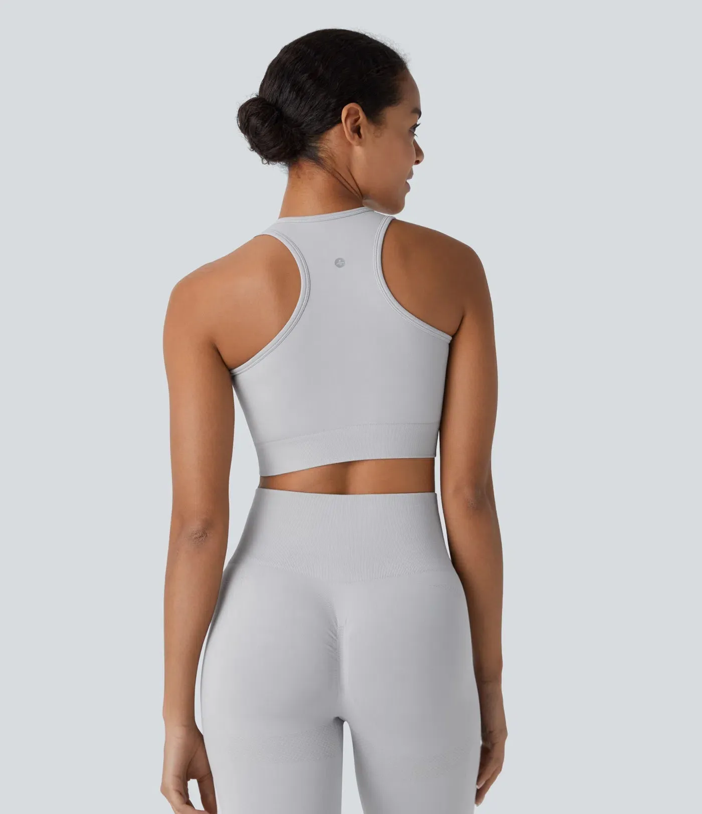 Seamless Flow Racerback Cropped Yoga Tank Top | Round Neck & Skinny Fit