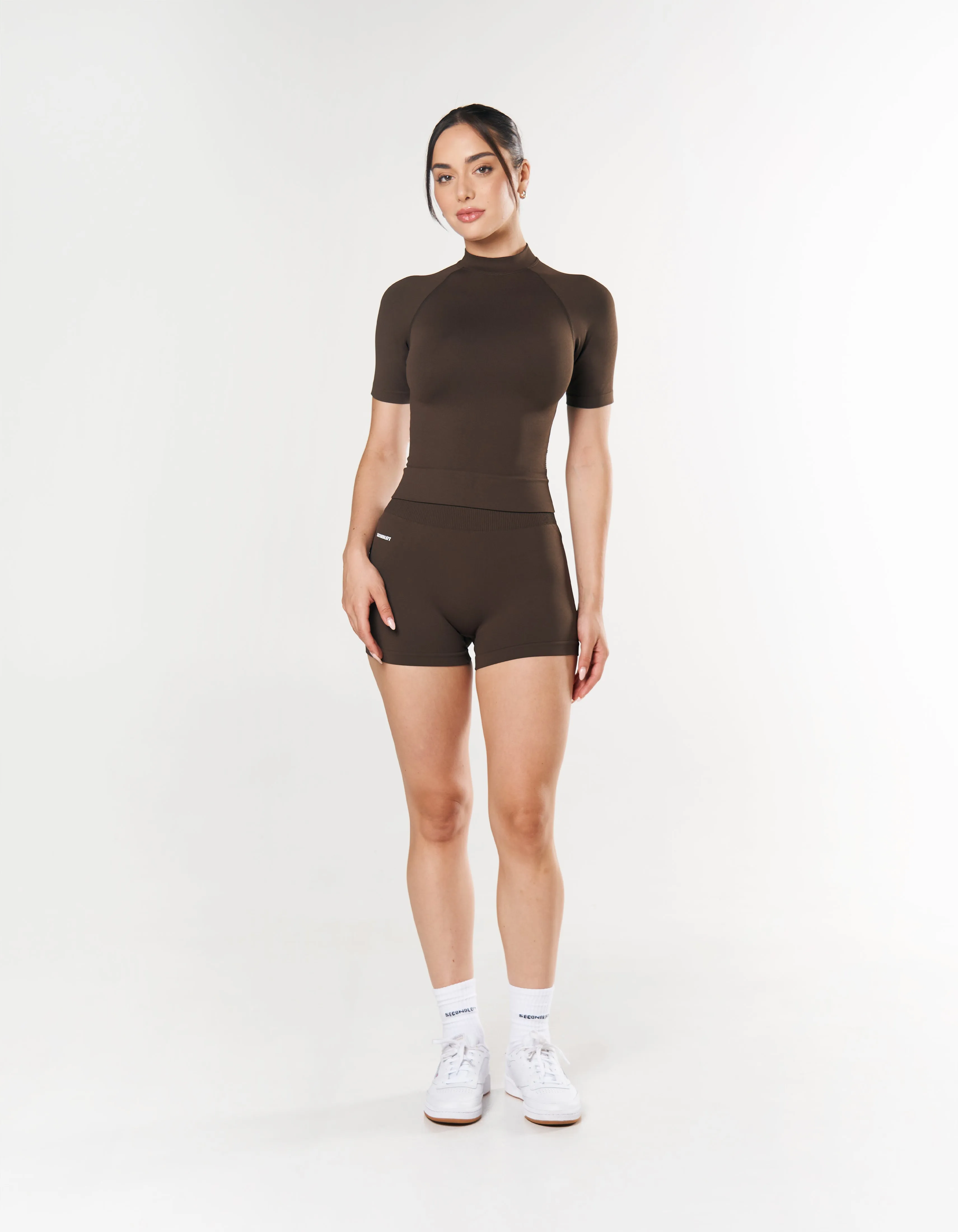 Seamless High Neck Tee - Espresso
