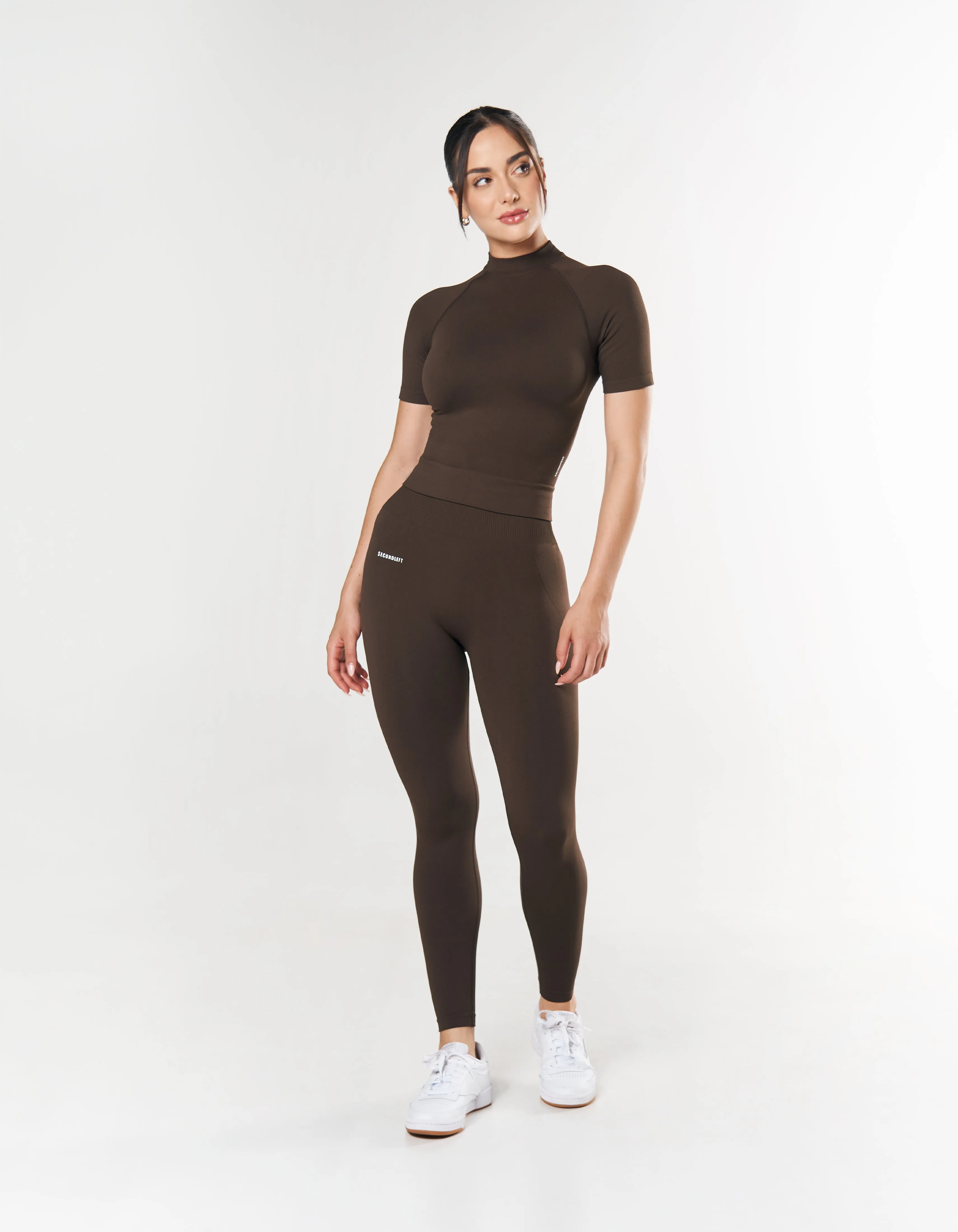 Seamless High Neck Tee - Espresso