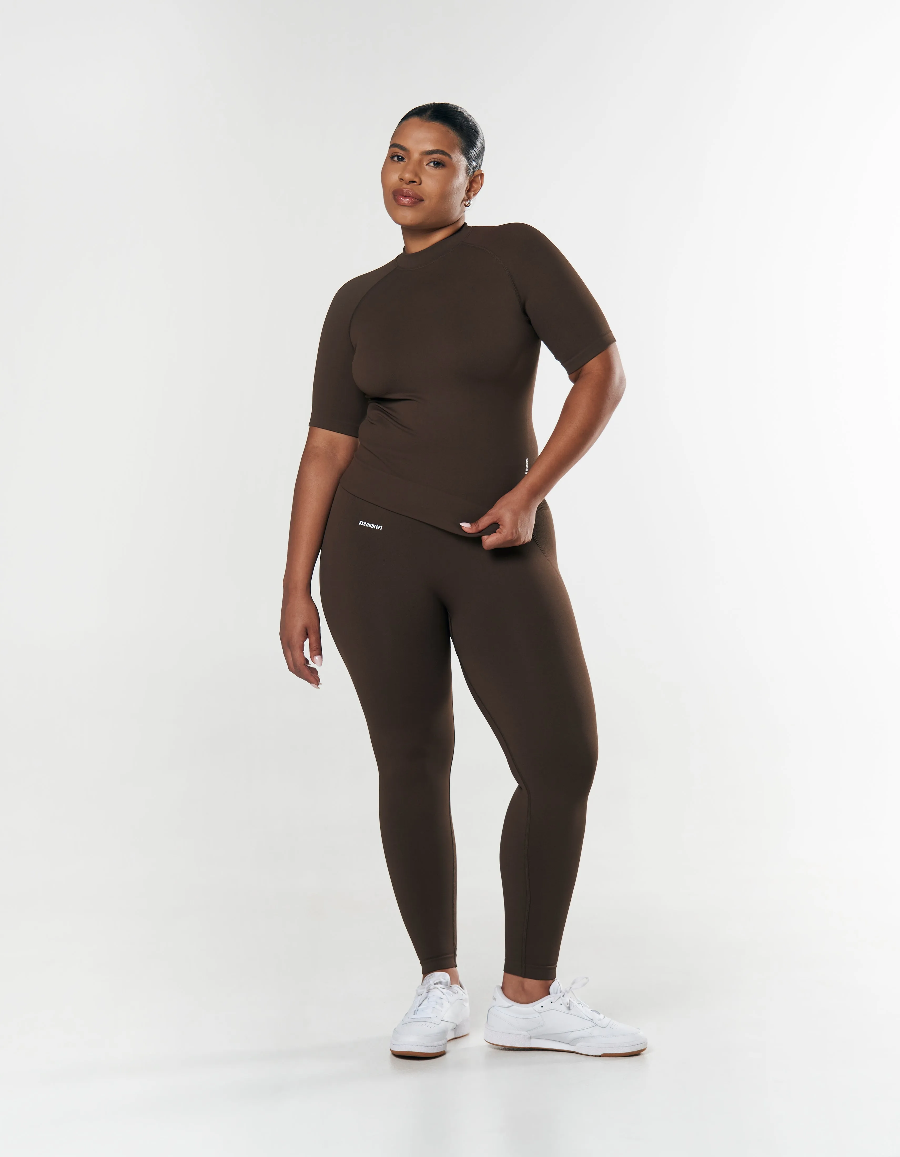 Seamless High Neck Tee - Espresso