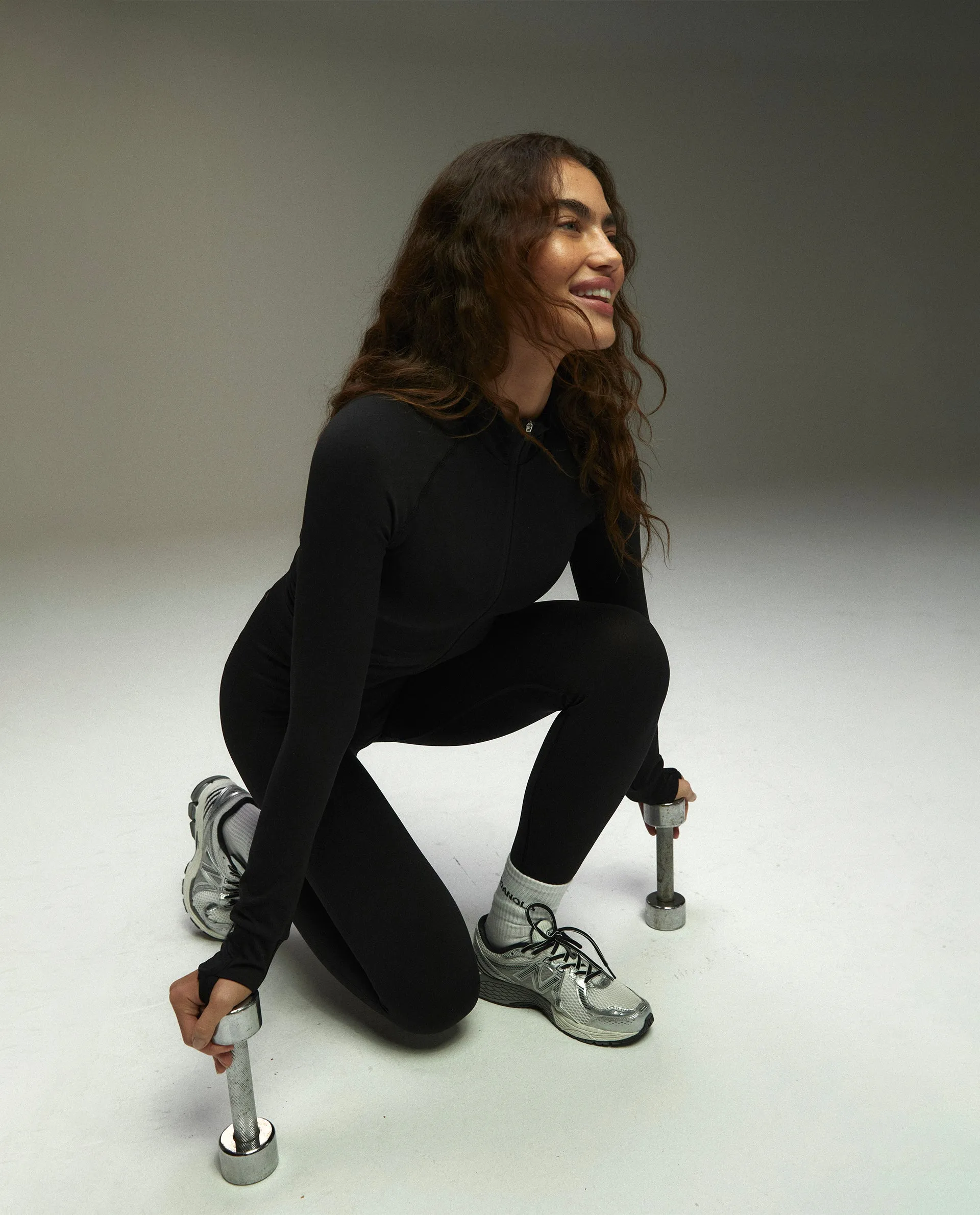 Seamless Long Sleeve Full Zip Top - Black