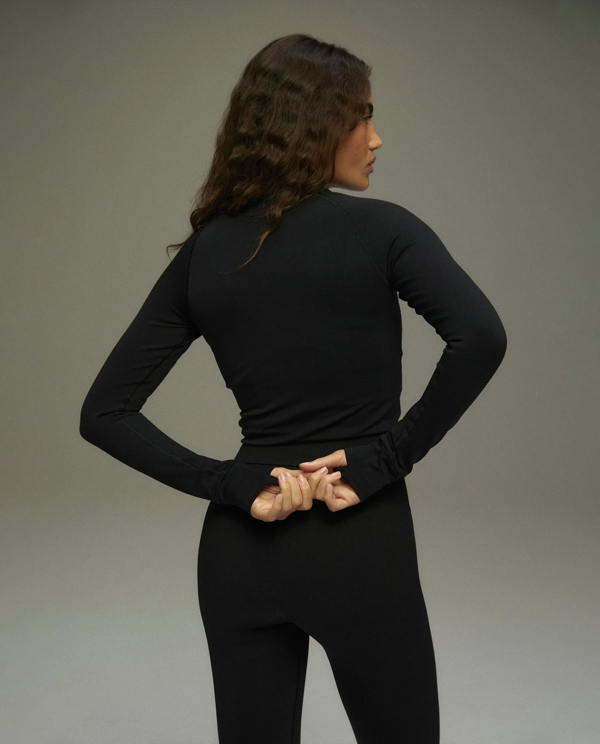 Seamless Long Sleeve Full Zip Top - Black